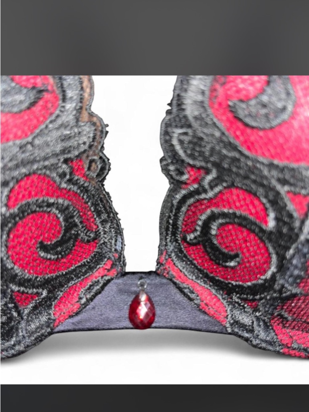 Soma Black Lace Bra with Red Accents and Pendant